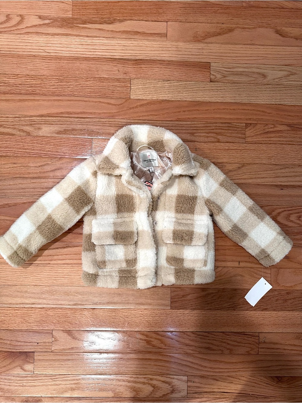 Urban Republic Kids Plush Checkered Jacket in Beige and Cream